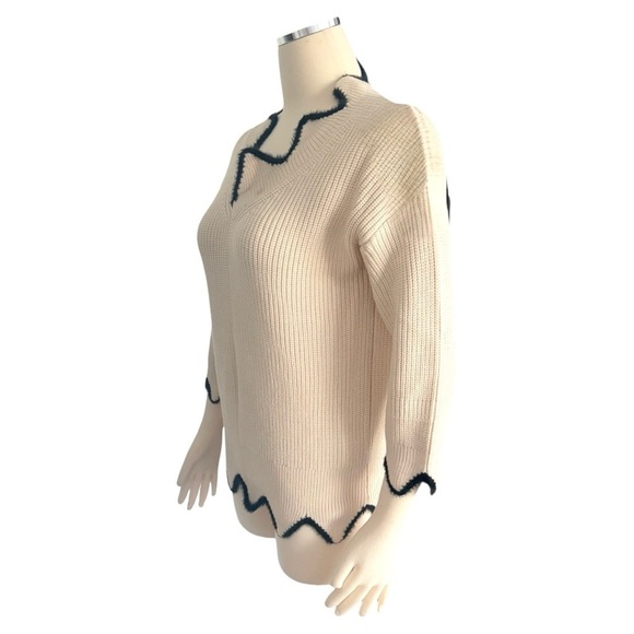 J.O.A Scalloped Edge Knit Cropped 2 Tone 3/4” Sleeve Sweater Top Size Small NEW - Picture 7 of 7